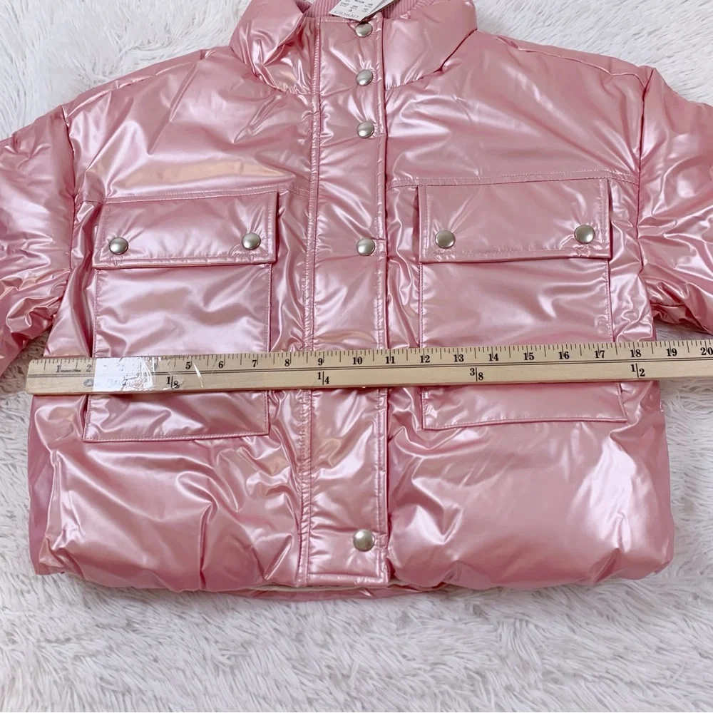 Crewcuts NWT Girls' cropped metallic puffer jacket‎ long sleeve full zip